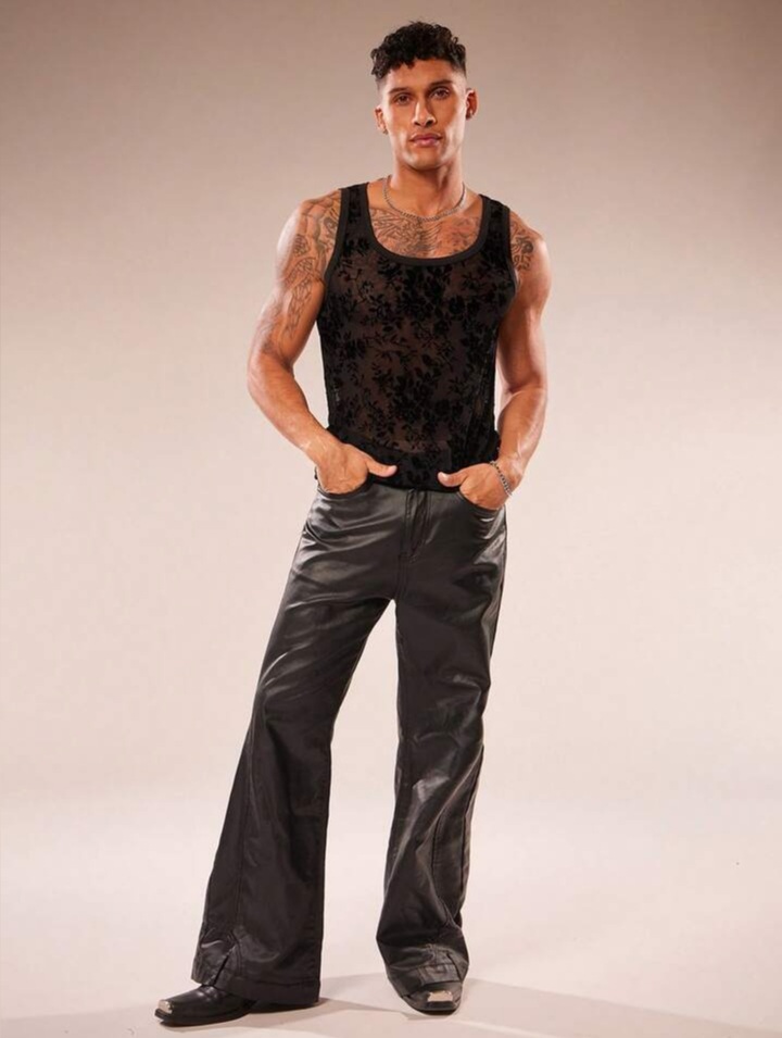 Men's Flocked Mesh Round Neck Sleeveless Tank Top